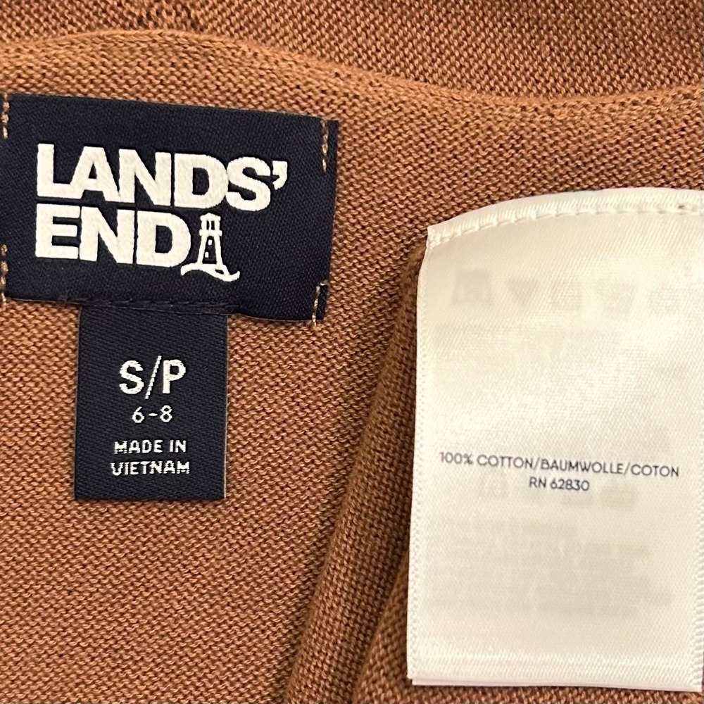 Lands End Womens Cardigan Sweater Size SP Pockets Open Front Camel Tan High Neck - Picture 6 of 10